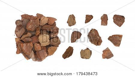 Heap Of Pine Tree Bark Chip Isolated