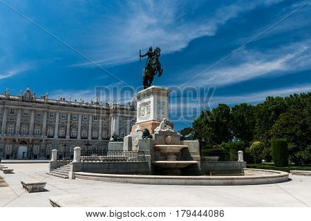 Plaza de Oriente in summer in madrid Spain