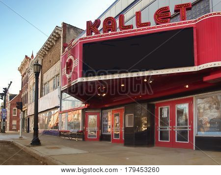 Clayton New York USA. March 29 2017 . The Kallet Theater and Conference Center in downtown Clayton New York on the shores of the Saint Lawrence River