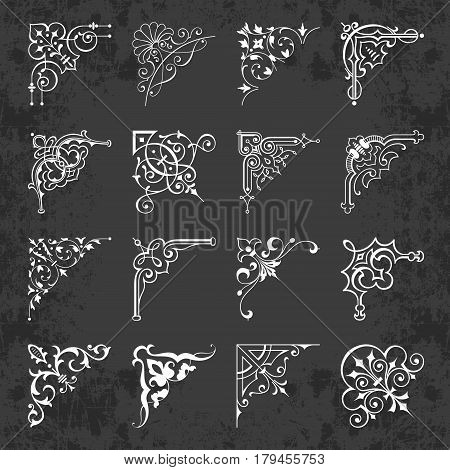 Decorative calligraphic corners for design on a chalkboard background - vector set