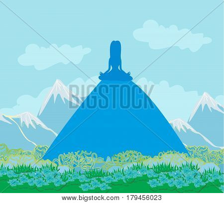 Joga woman silhouette on Mountain landscape , vector illustration