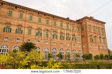 The castle at the extent and belongs to the heritage site list Unesco / AGLIE,TURIN/ITALY-CIRCA AUGUST 2016:The facade of Castle of Aglie on August 2016,in Aglie.