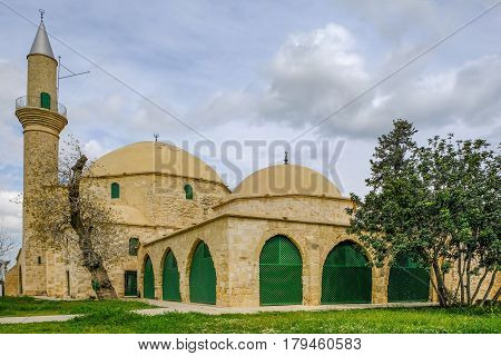 Hala Sultan Tekke Mosque, Larnaka, Cyprus, on the banks of the Aliki salt lake.  Shot in the spring.