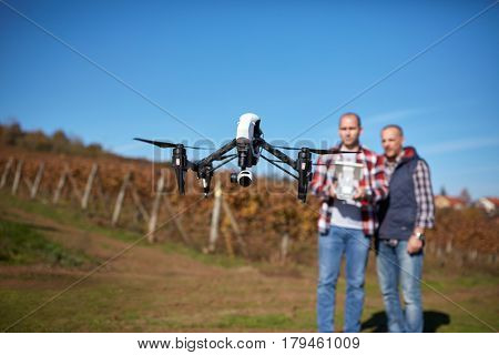 Close up of modern drone in air