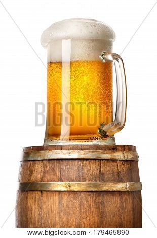 Light beer on cask isolated on a white background