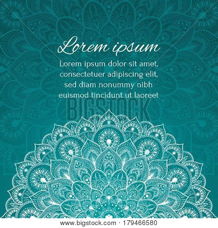 Card with beautiful ethnic mandala with a floral tribal pattern. Boho