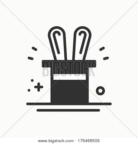 Magic trick icon. Rabbit in magician black hat cylinder. Circus magic party birthday event carnival festive holidays. Thin line party element icon. Vector simple linear design. Illustration. Symbols