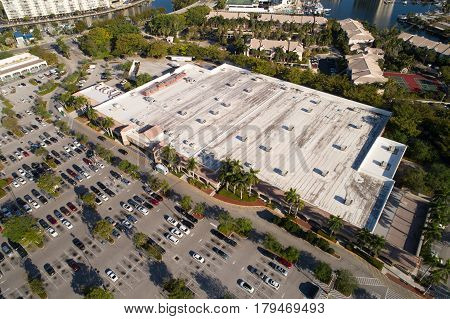 HALLANDALE USA - MARCH 18 2017: Aerial photo of Hallandale Beach Walmart and parking lot