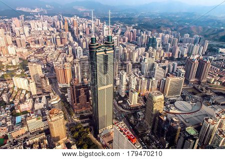Shenzhen view from above in the daylight
