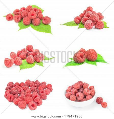 Set of juicy raspberry on a white background cutout