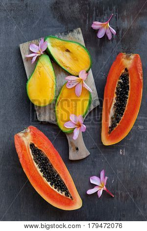 Fresh Tropical Fruits: Papaya And Mango