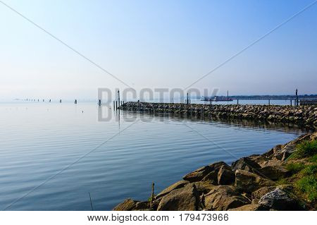 Breakwater On Adriatic Sea. Goro Port View.