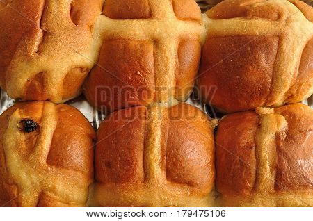 Full frame of hpt cross buns for easter