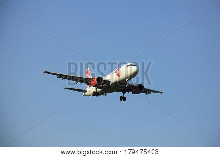 Amsterdam the Netherlands - May 6th 2016: OK-NEO Czech Airlines (CSA) Airbus A319 approaching Schiphol Zwanenburg runway arriving from Prague Czech Republiek