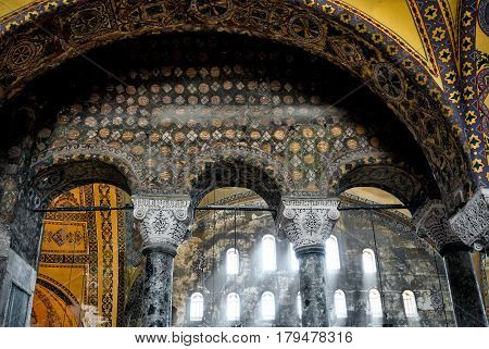 ISTANBUL - MAY 25, 2013: Interior of Hagia Sophia. Church of Hagia Sophia is the greatest monument of Byzantine Culture. It was built in the 6th century.