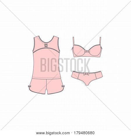 Set of lingerie, panties and bra, pajamas, home clothes.