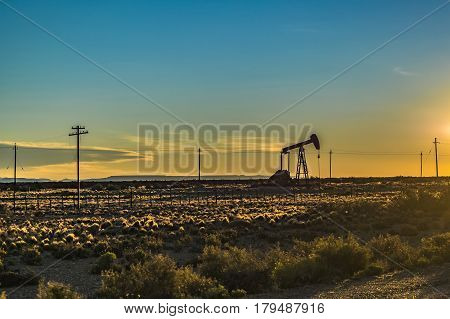 Oil Machine At Patagonian Landscape, Santa Cruz ,argentina