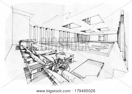 sketch stripes swimming pools black and white interior design.