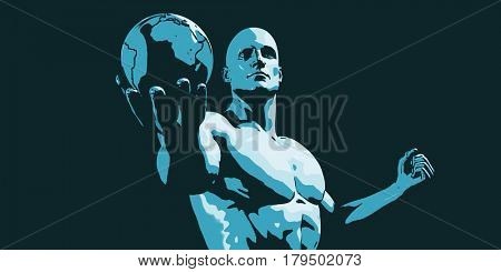 Businessman Executive Holding Globe with Glowing Ray of Light 3D Illustration Render