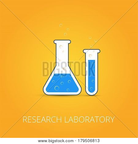 Сhemistry icon. Vector illustration of icon beaker. Colored liquid.