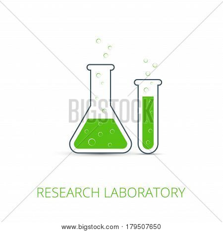 Сhemistry icon. Vector illustration of icon beaker. Colored liquid.