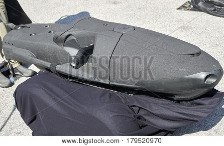 detail of military sea scooter in italy