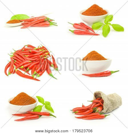 Collage of spur pepper isolated on a white cutout