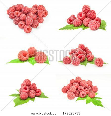 Group of ripe raspberries isolated on a white background with clipping path