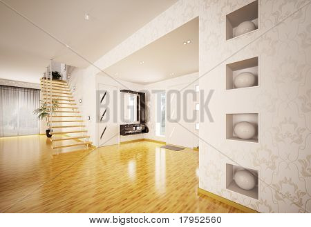 Moderne interiør af Hall med trappe 3D Render