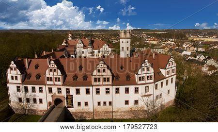 The Castle Glauchau in Germany aerial view historical