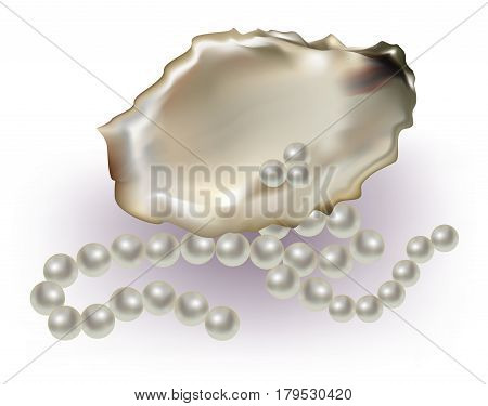Pearls with beautiful necklace on white background