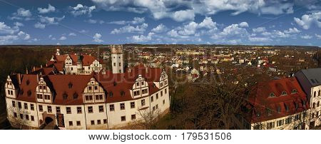 The Castle Glauchau in Germany aerial view historical
