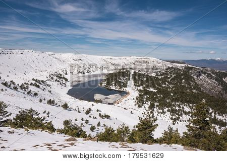 Winter Landscape Of Neila Lagoons Park In Burgos Demanda Mountain Range Castilla Y Leon Spain.