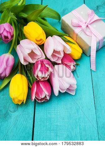 Spring Tulips Flowers And Gift Box