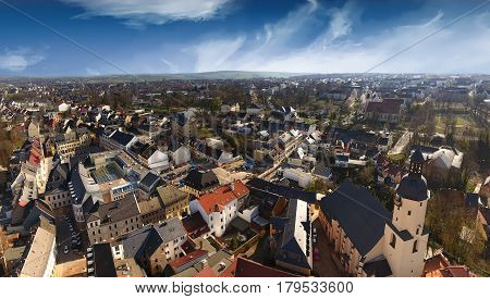 aerial view Glauchau in Germany architecture town streets houses