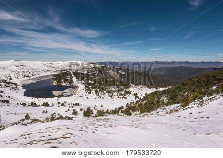 Winter Landscape Of Neila Lagoons Park In Burgos Demanda Mountain Range Castilla Y Leon Spain.