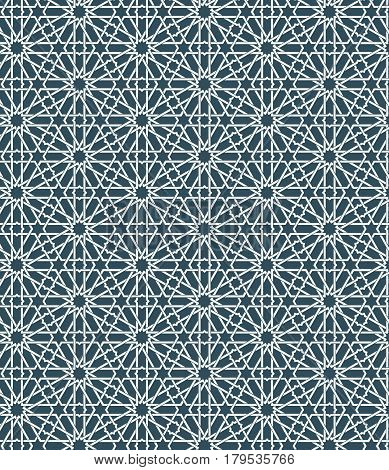 Seamless islamic Moroccan pattern. Arabic geometric ornament. Muslim texture. Vintage repeating background. Vector blue wallpaper. Oriental design and Ramadan wallpaper.