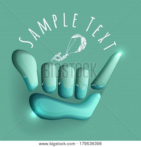 vector logo illustration. Shaka and kite symbol. Summer water sport game emblem. Sportsclub or championship symbol.