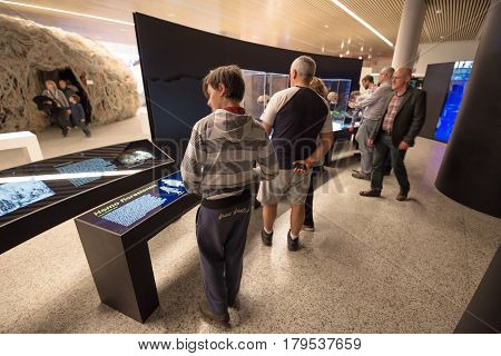 Burgos Spain - March 19 2017: Tourist Visiting Human Evolution Museum On March 19 2017 In Burgos Spa