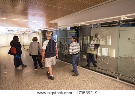 Burgos Spain - March 19 2017: Tourist Visiting Human Evolution Museum On March 19 2017 In Burgos Spa