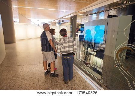 Burgos Spain - March 19 2017: Tourist Visiting Human Evolution Museum On March 19 2017 In Burgos Spa