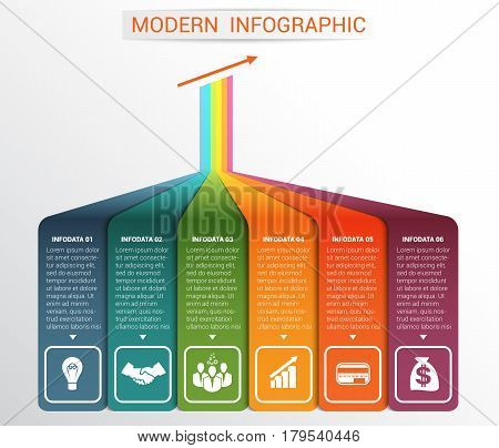 Vector template Infographic for 6 options. Vertical colour strips with prospect and a shade