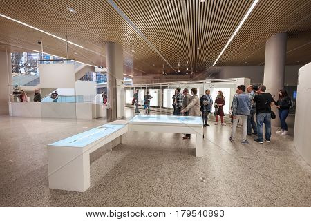 Burgos Spain - March 19 2017: Tourist Visiting Human Evolution Museum On March 19 2017 In Burgos Spa