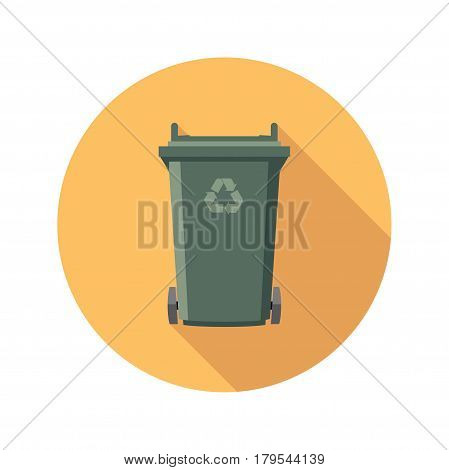 vector flat recycling wheelie bin icon with recycle arrow symbol