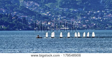 BELLANO, ITALY - JUNE 28, 2016: Bellano (Lecco Lombardy Italy) and the lake of Como (Lario) at summer. Sailing.