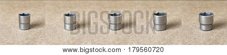 Hex head 18-22 set. Hex head for screwdriver. To tool loosening screws bolts and nuts. Picture for illustration a collage.