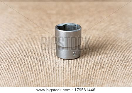 Hex head 21. Hex head for screwdriver. To tool loosening screws bolts and nuts. Picture for illustration a collage.