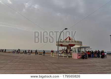 Tel Aviv - 20 February 2017: Tel Aviv Port At The Time Of The Purim Holidays
