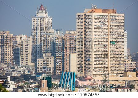 A view of buildings behind Chowpatty Beach in  Amar Wadi on a clear autumn day