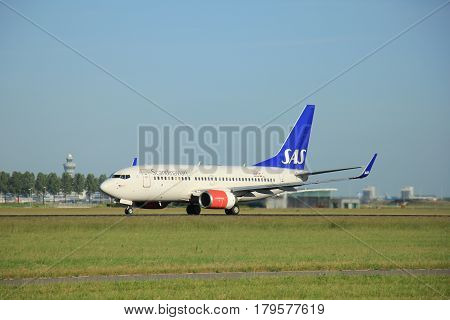 Amsterdam the Netherlands - June 9th 2016: SE-REY SAS Scandinavian Airlines Boeing 737-76N(WL) takeoff from Polderbaan runway destination Stockholm Sweden